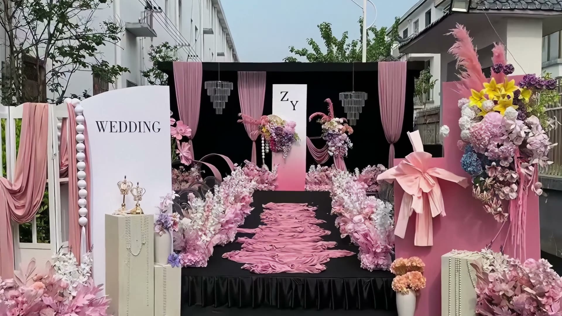 粉色渐变韩式户外庭院婚礼