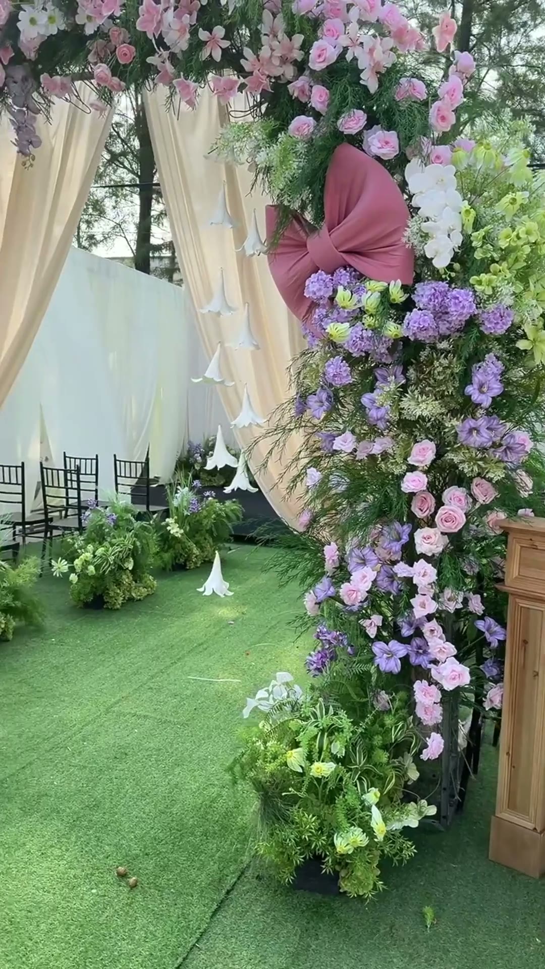 香槟粉韩式蝴蝶结庭院婚礼