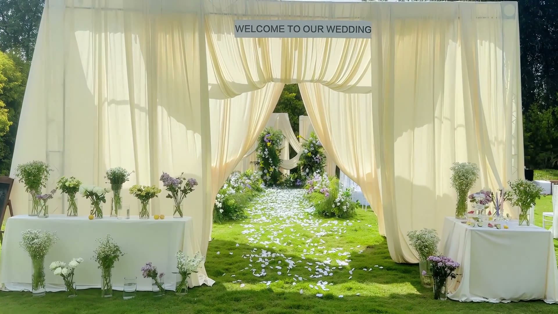 韩式清新香槟色布幔草坪婚礼