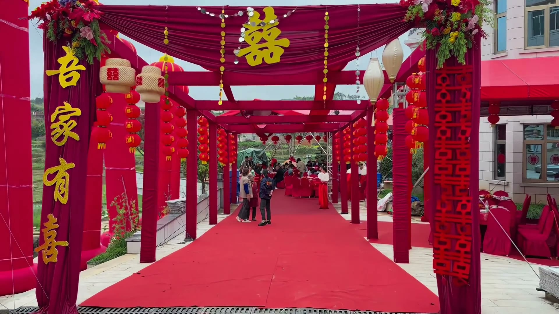 香槟紫色布幔韩系庭院婚礼