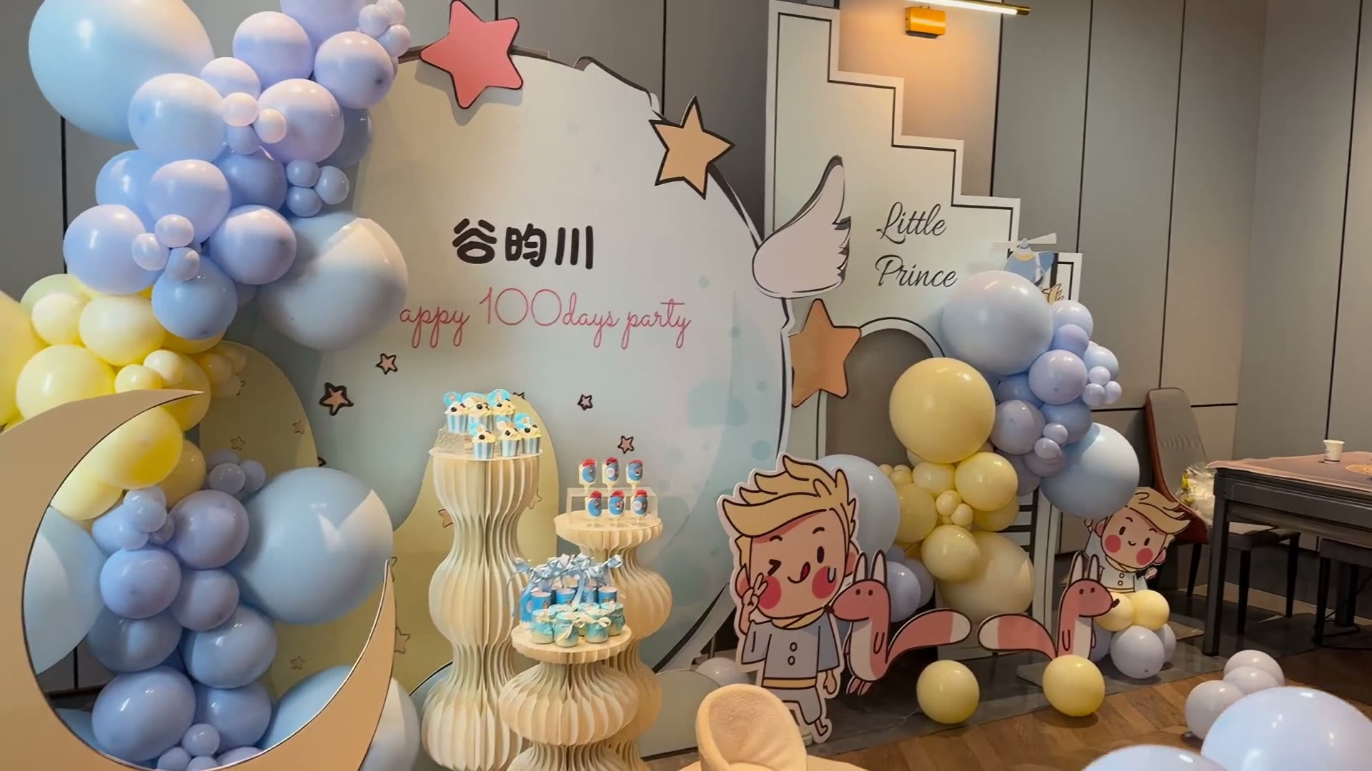 蓝色系小王子主题百日宴