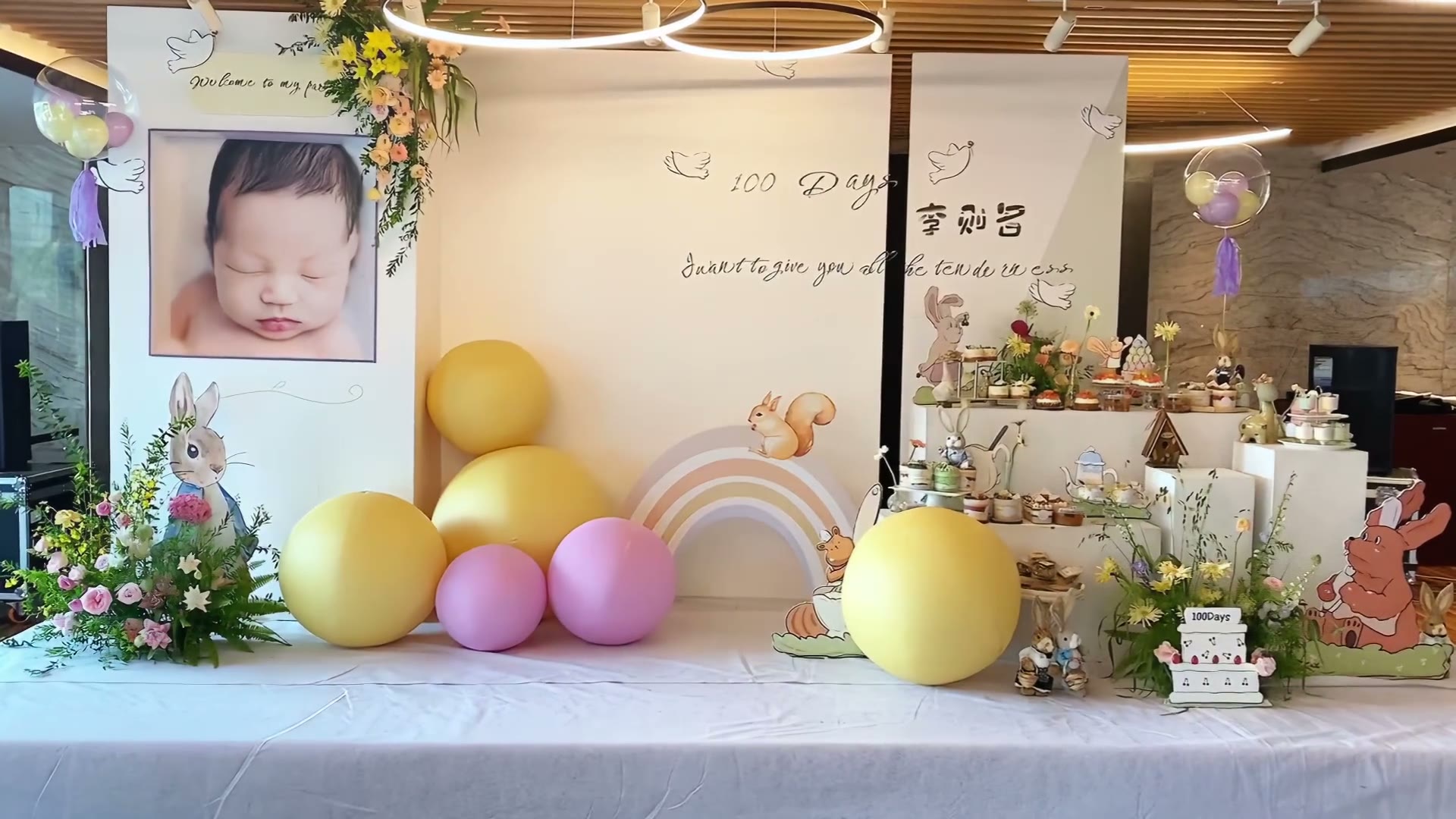 黄色系小众彼得兔百日宴