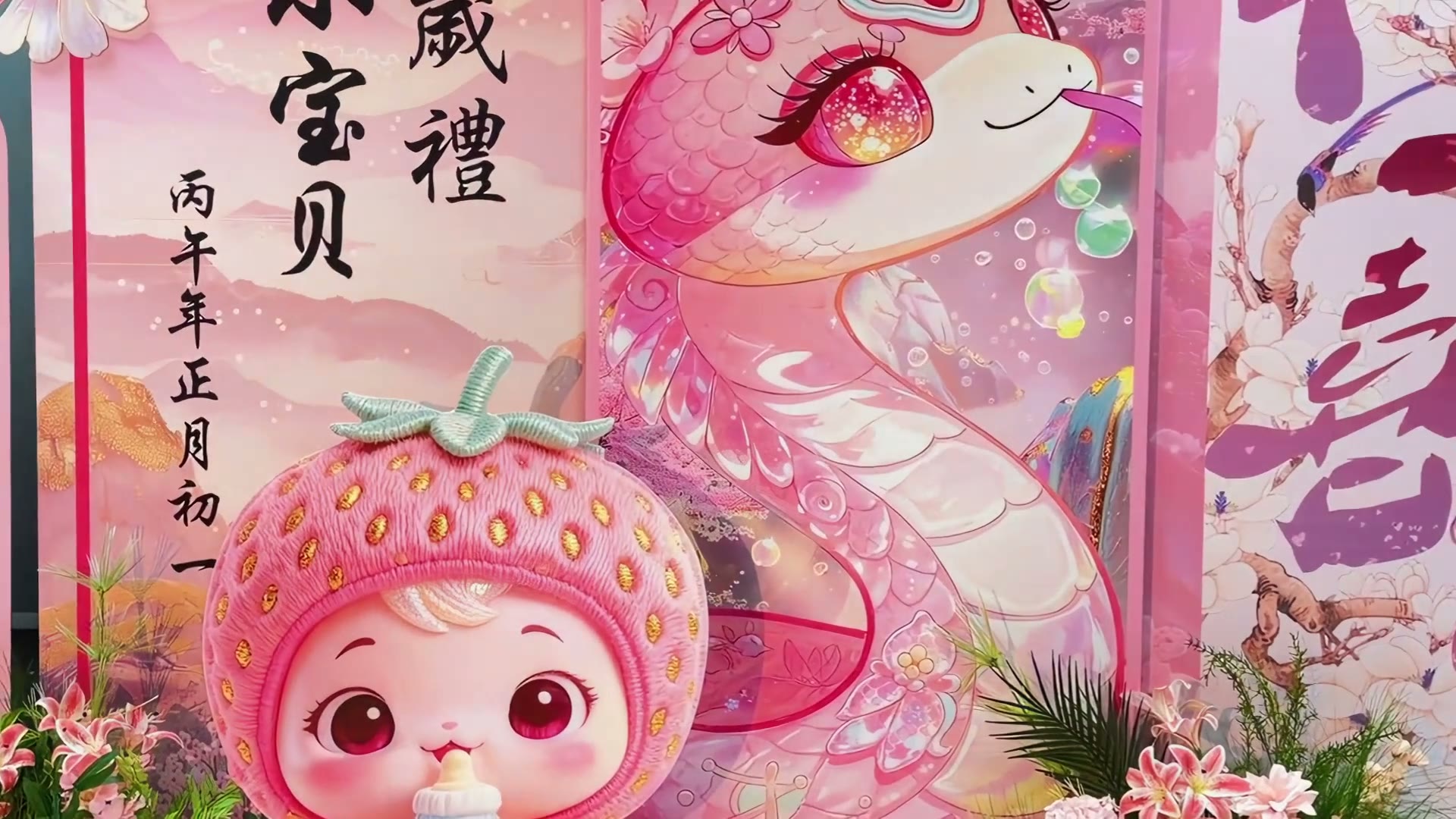 粉色蛇宝牡丹福禄周岁宴