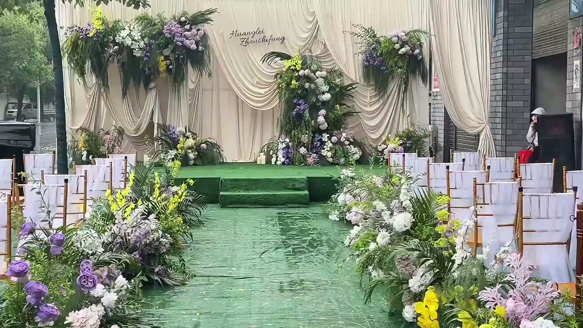 庭院街道自然系香槟色布幔婚礼