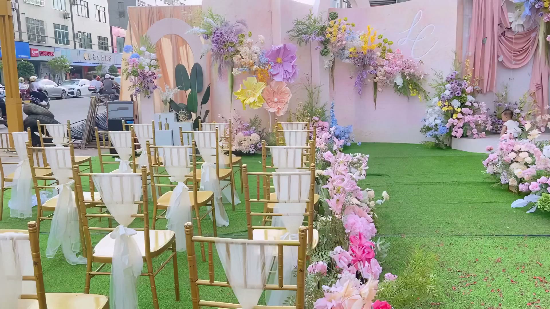 香槟粉韩式花园风庭院婚礼
