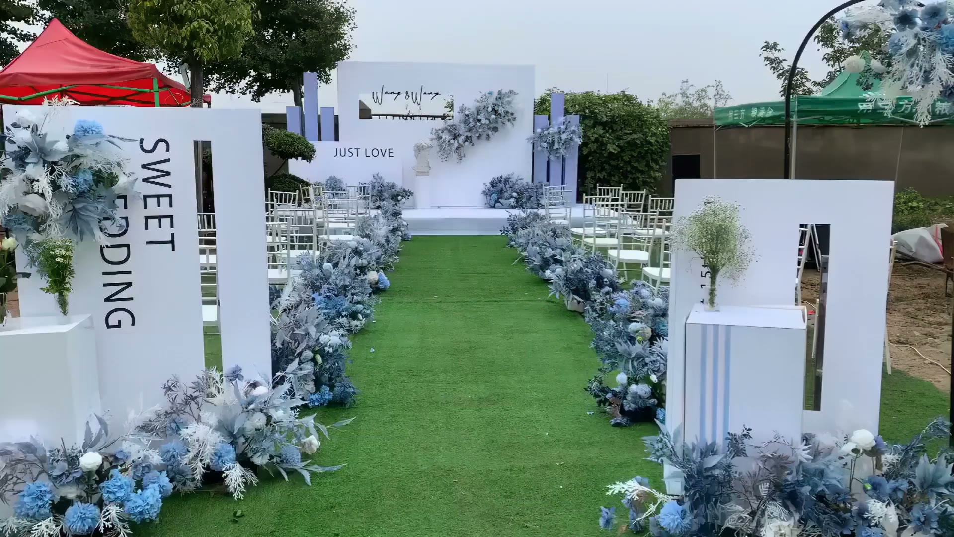 家门口户外简约蓝白色小清新婚礼
