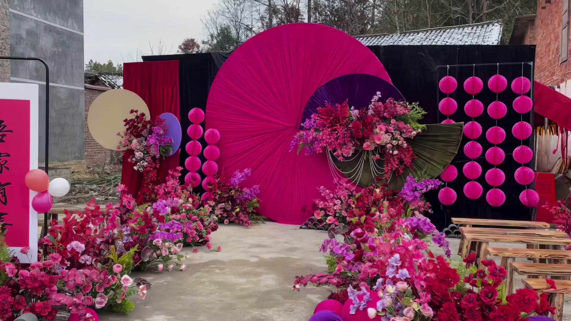 小众玫红色南洋风婚礼