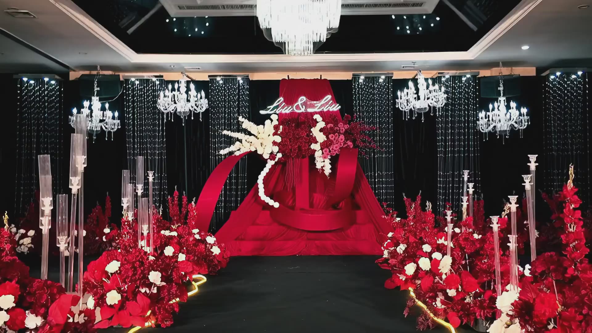 红色系布幔水晶韩式婚礼