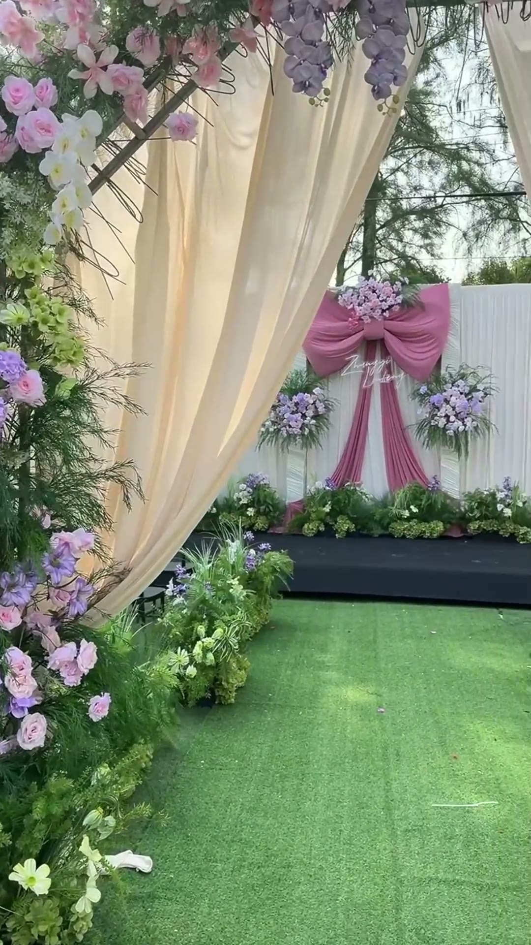 香槟粉韩式蝴蝶结庭院婚礼