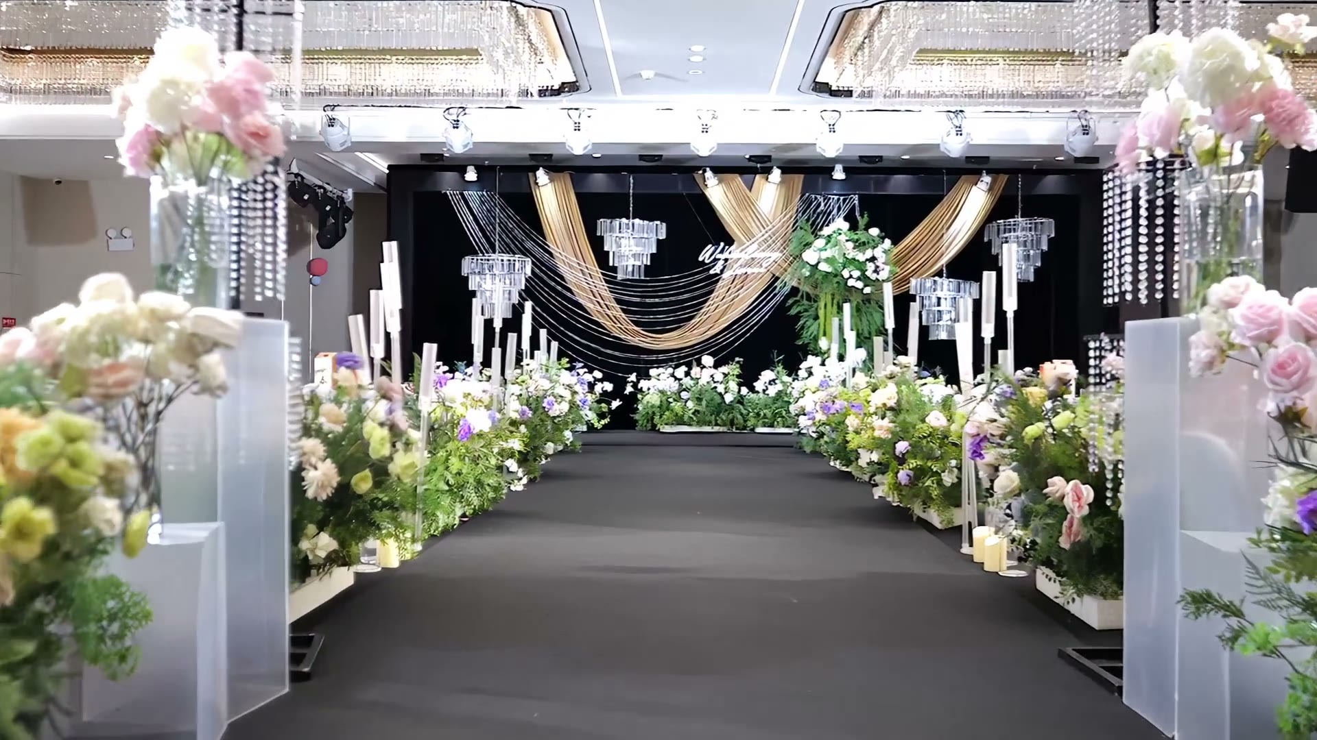 深香槟色布幔珠帘韩式自然系婚礼