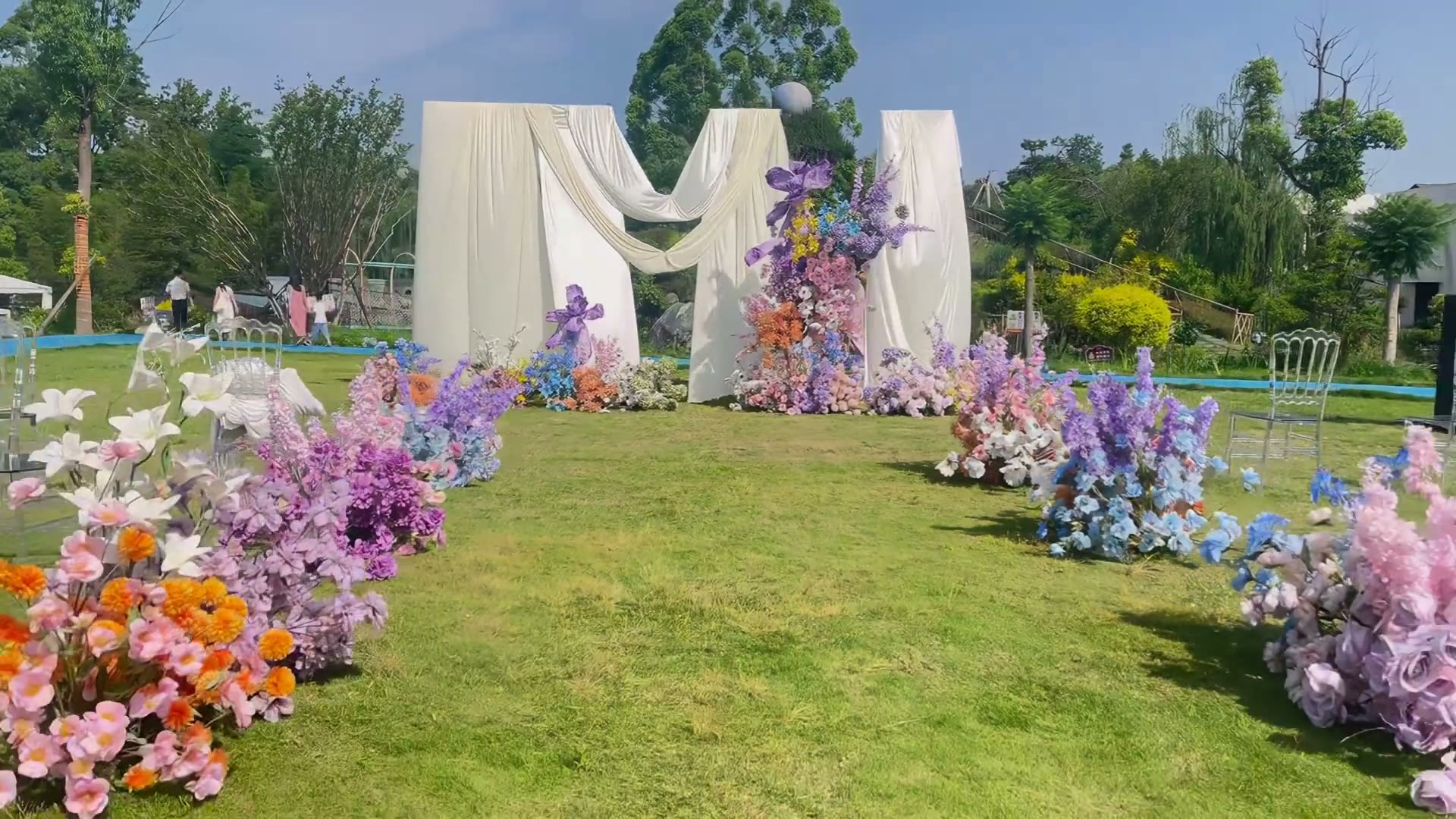 香槟紫韩式布幔草坪婚礼