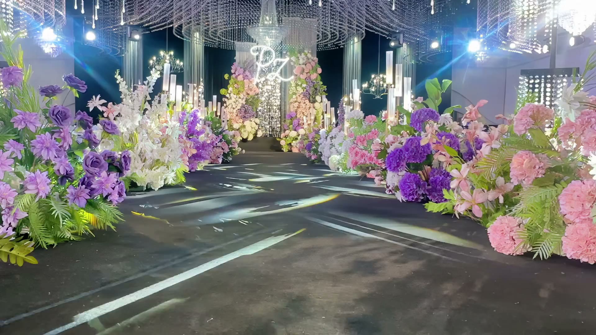 粉紫色韩式线帘亮片婚礼