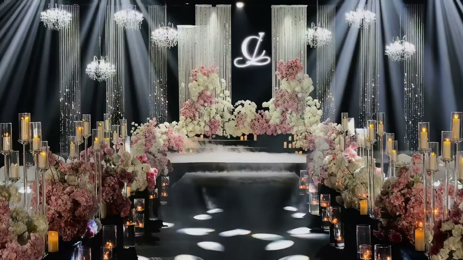 韩式氛围感白粉色线帘婚礼
