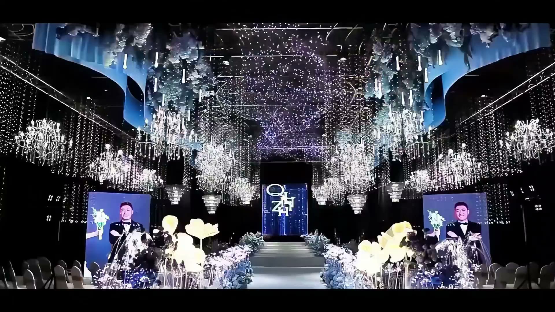 梦幻蓝色水幕轻奢婚礼